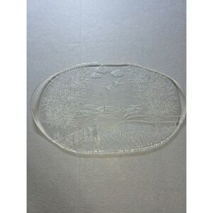 Clear Art Glass Tray/Platter with Tree Scene 16.5" Oval